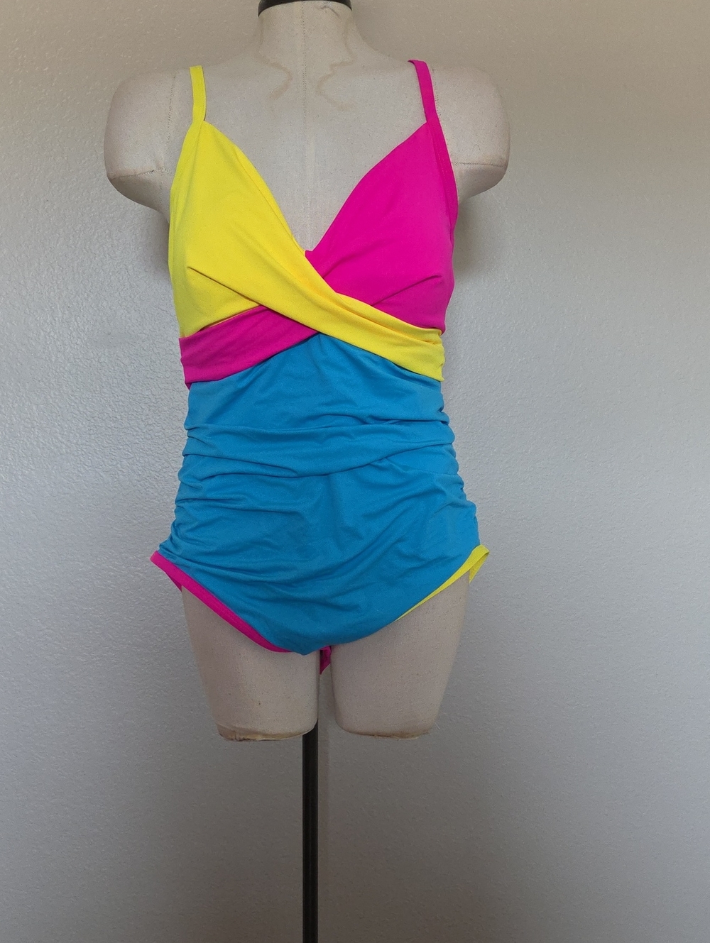 Colorblock Twist One-Piece Swimsuit in Pink, Yellow & Blue
